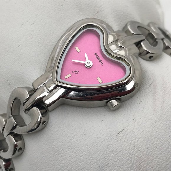 Fossil Accessories - Fossil Ladies Watch Silver Tone Pink Face Heart